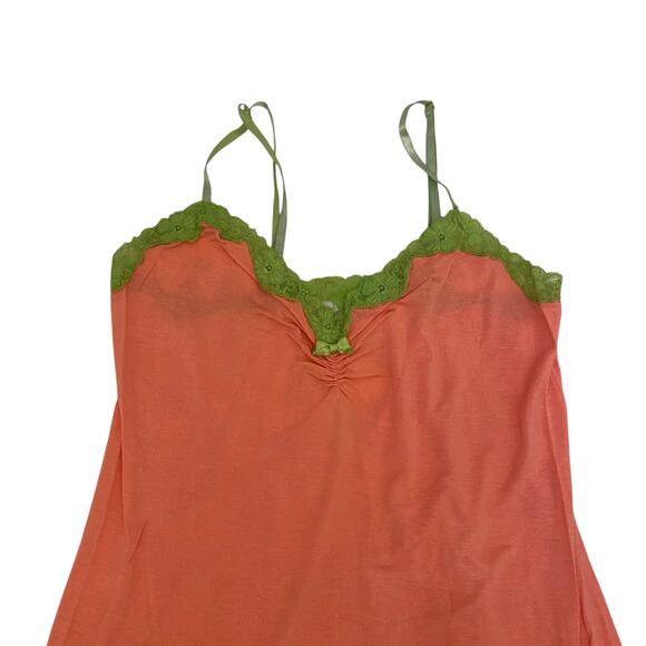 Betsey Johnson Orange and Green Size Large Nighty Cotton and Lace Slip Y2K - Picture 4 of 15